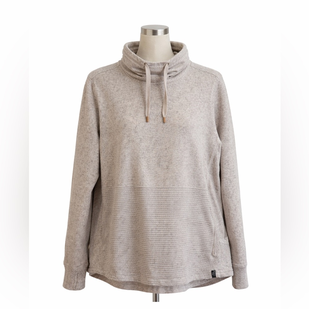 L.L. Bean 2X Funnel Neck Sweater Oatmeal Beige Cozy Pullover